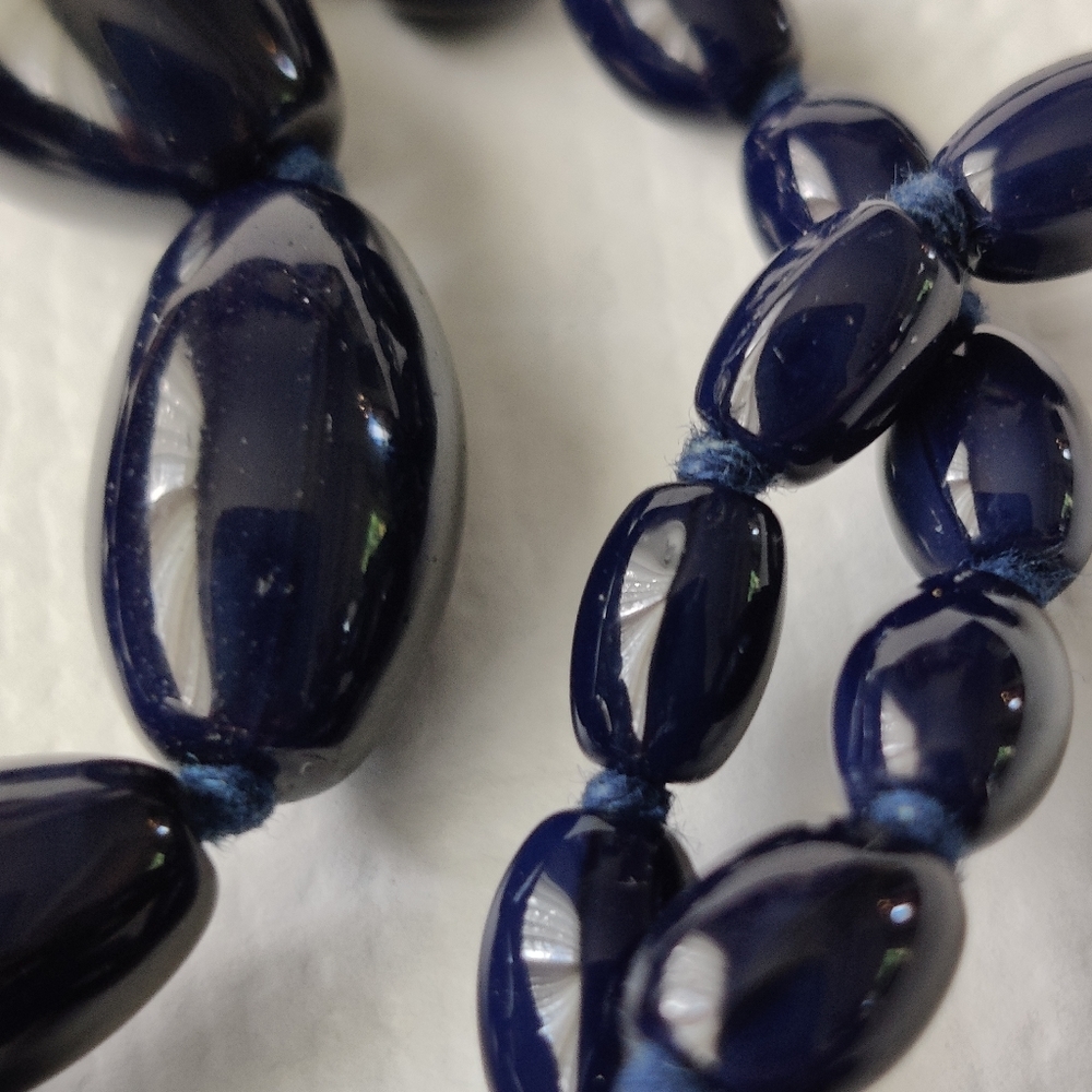 Vintage Cobalt Glass Knotted Long Necklace